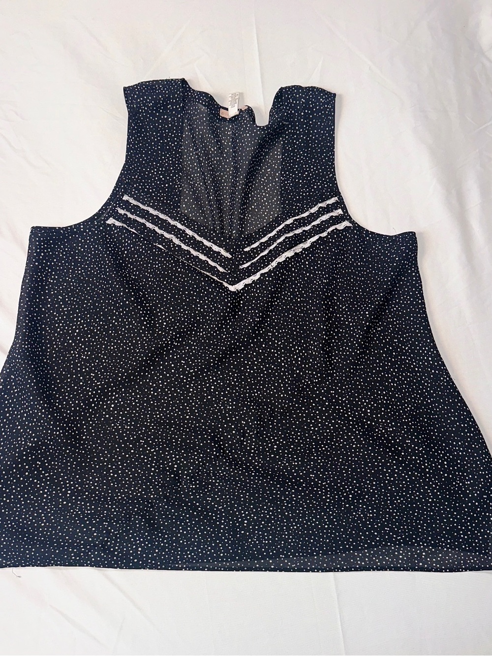 Donna Morgan Black Polka Dot Tank with White Lace Accents